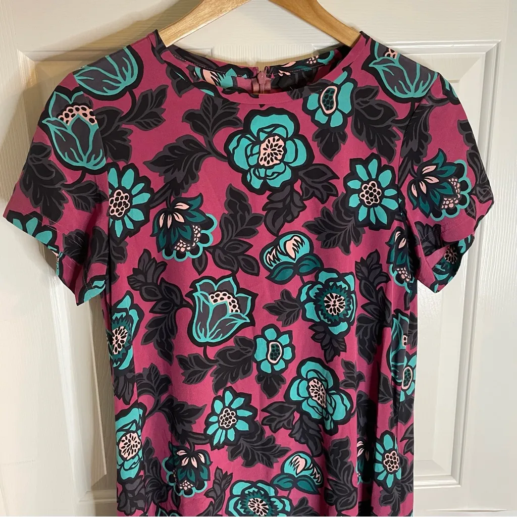 Weekend Max Mara Floral Print Aral Silk Midi Dress Purple Black and Teal Size 4 - Image 3