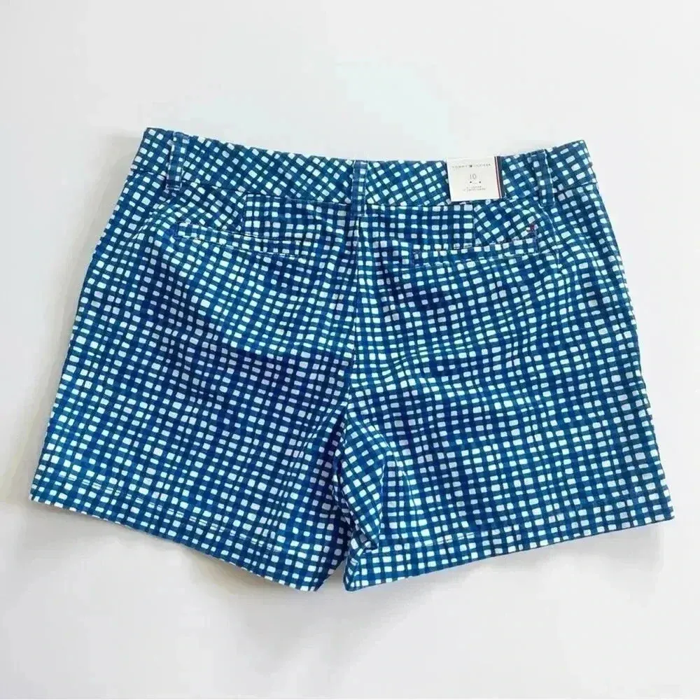 Tommy Hilfiger Chino Cotton Shorts Blue White Checker Print Size 10 NWT 5” - Image 4