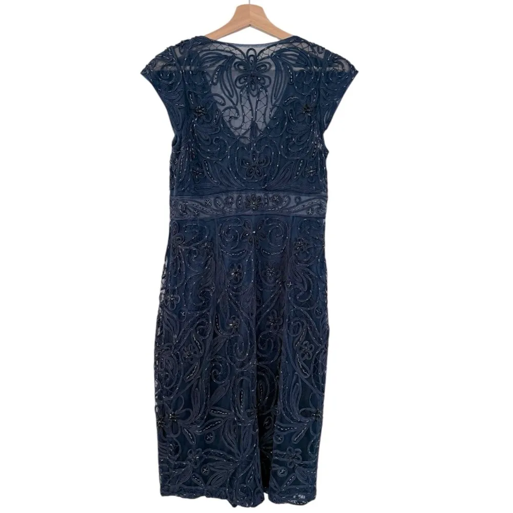 SUE WONG NOCTURNE Beaded Navy Blue Sleeveless Bodycon Dress Size 12 Y2K - Image 7