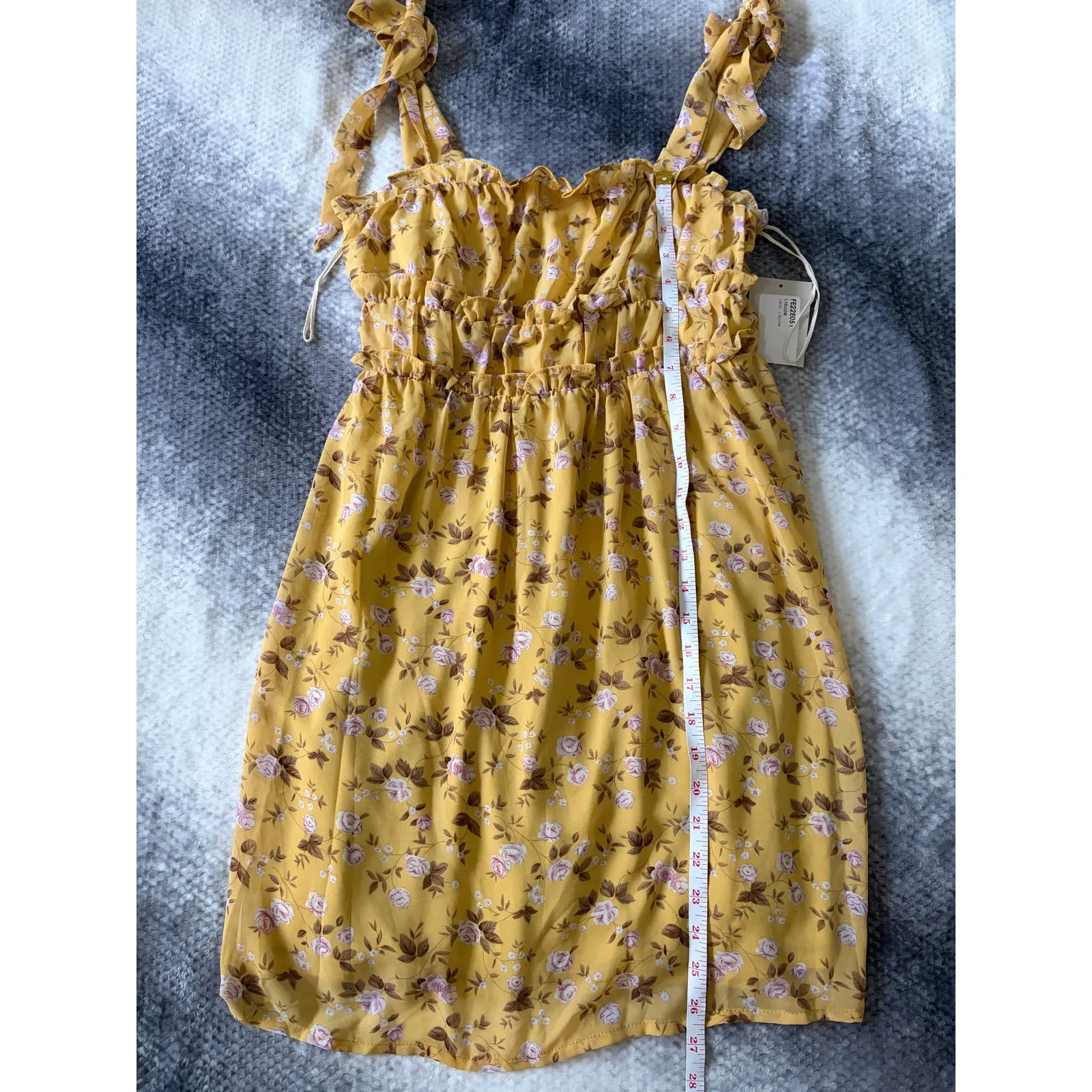 Fashion on Earth Gold Flower Tie Strap Ruffle Mini Summer Dress Size Small - Image 8