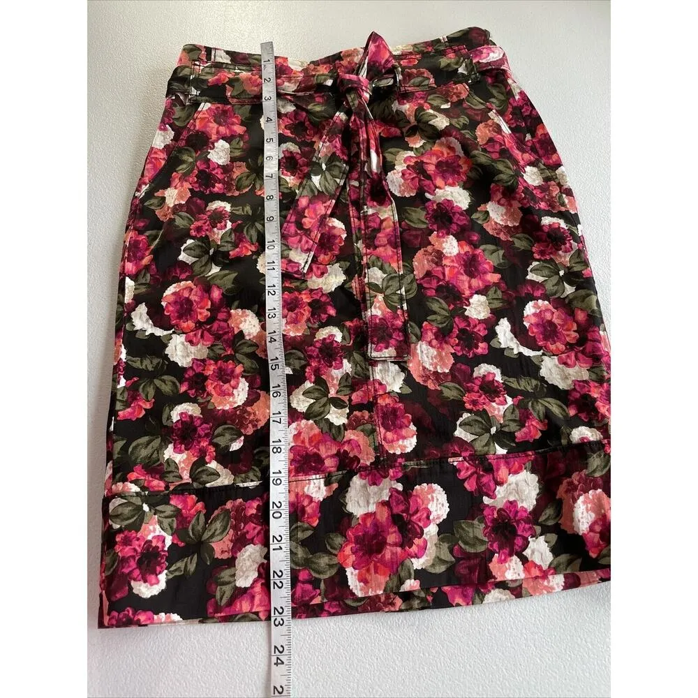 Banana Republic Pencil Skirt Tie Waist Pockets Black Pink Flowers Women’s Size 2 - Image 12