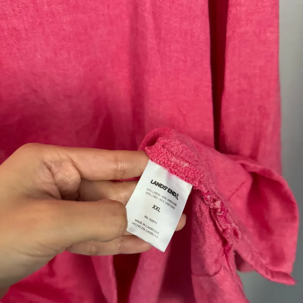 Lands’ End XXL Linen Blend V Neck Tunic Top 3/4 Sleeve Beach Vacation Pink - Image 5
