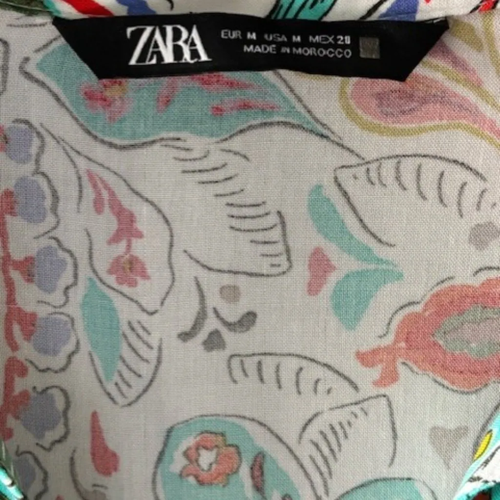 Zara Red White M Paisley Floral Print Long Sleeve V Neck Boho Luxe Festival Prep - Image 7