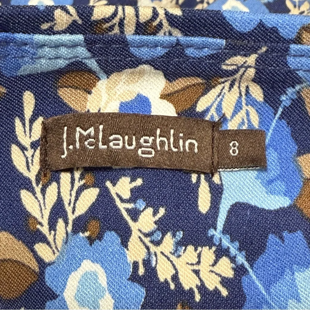 J McLaughlin Maisie Pull On Pants Size 8 Blue Floral Stretch Straight Leg - Image 4