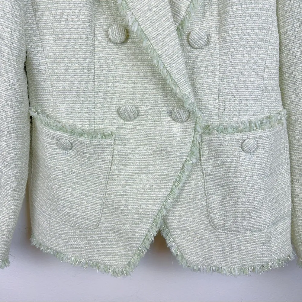 NWT House of Harlow 1960 Pistachio Tweed Spring Jacket Green Size M - Image 3