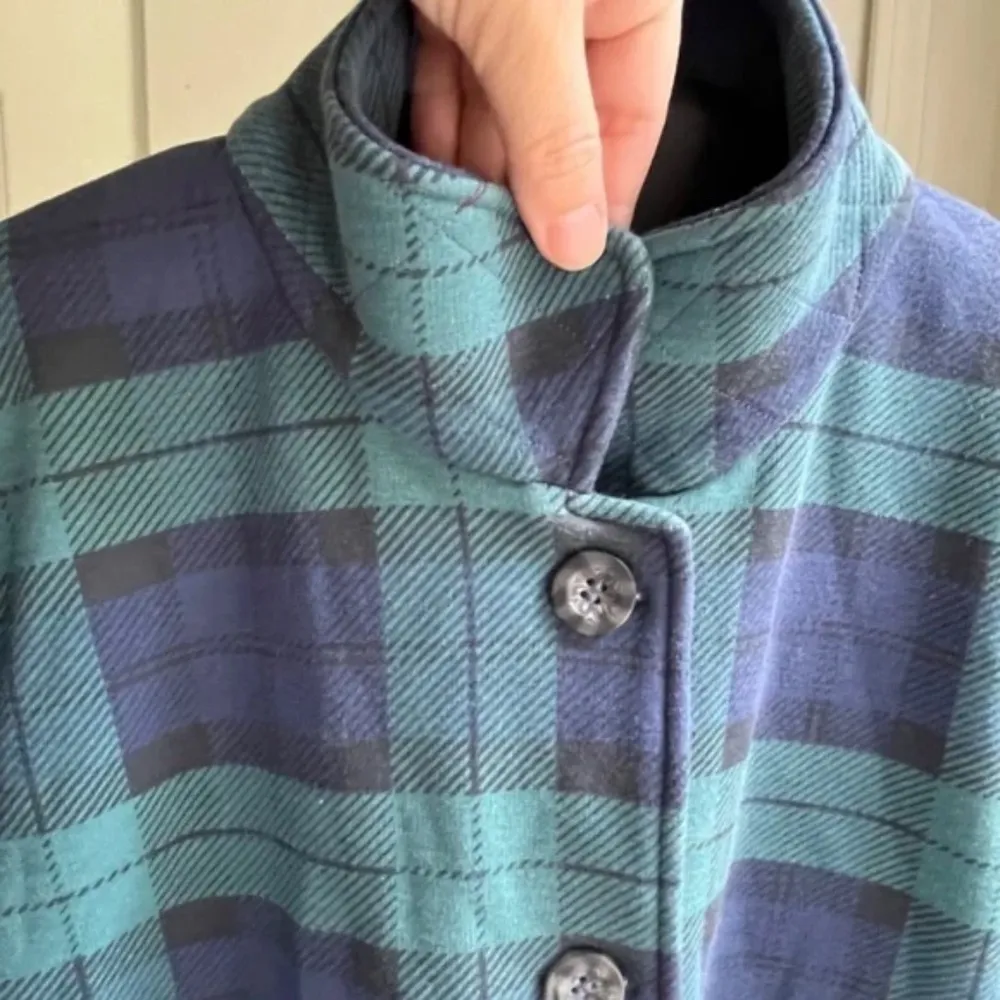 Vermont Country Terry Plaid Fleece Cardigan Sweater Plush Cozy Top Jacket Size M Blue Size M - Image 4
