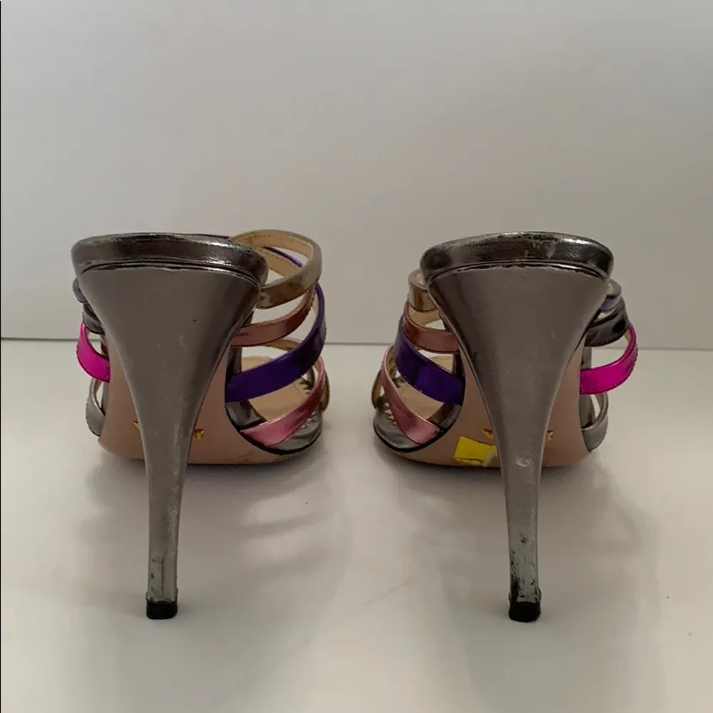 Prada Metallic Dress Sandals Shoes 36.5 6.5 Italy silver pink Strappy GORGEOUS - Image 3