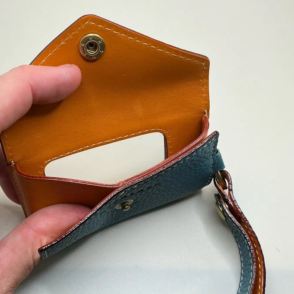 A Rare HTF From Japan Hanatoro Leather Keychain Keyring ID Holder Ear Bud Holder Blue - Image 3