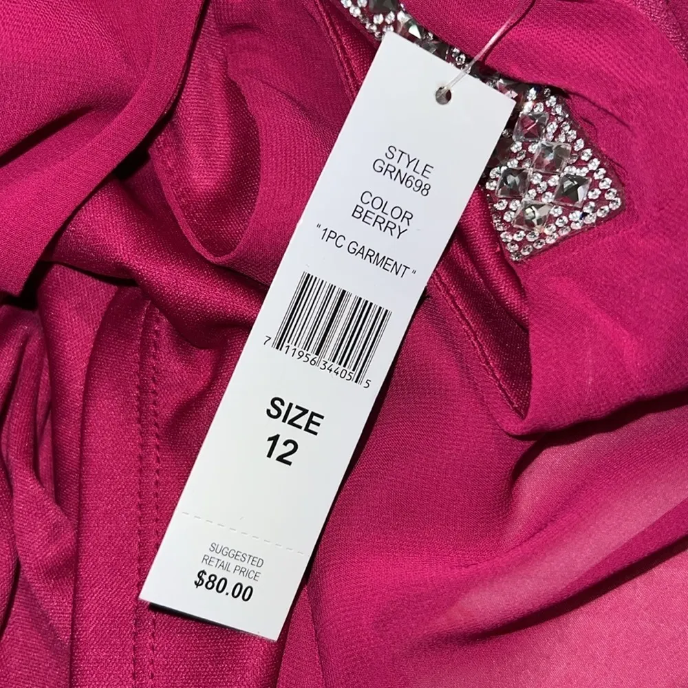 GLAMOUR nights size 12 sleeveless fuchsia dress lined rhinestone accent neck NEW Pink - Image 10