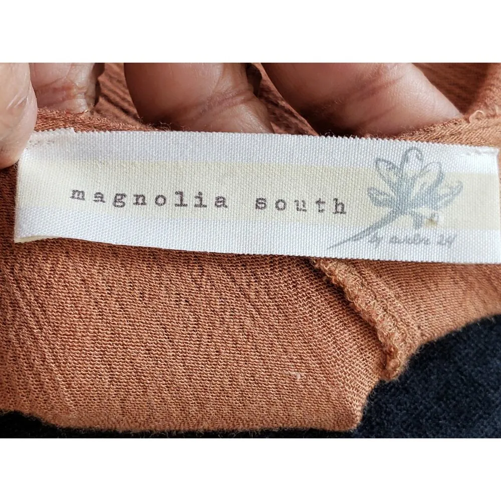 Magnolia South Top Blouse Womens M Orange Embroidered Dolman Sleeve Peplum Hem - Image 3