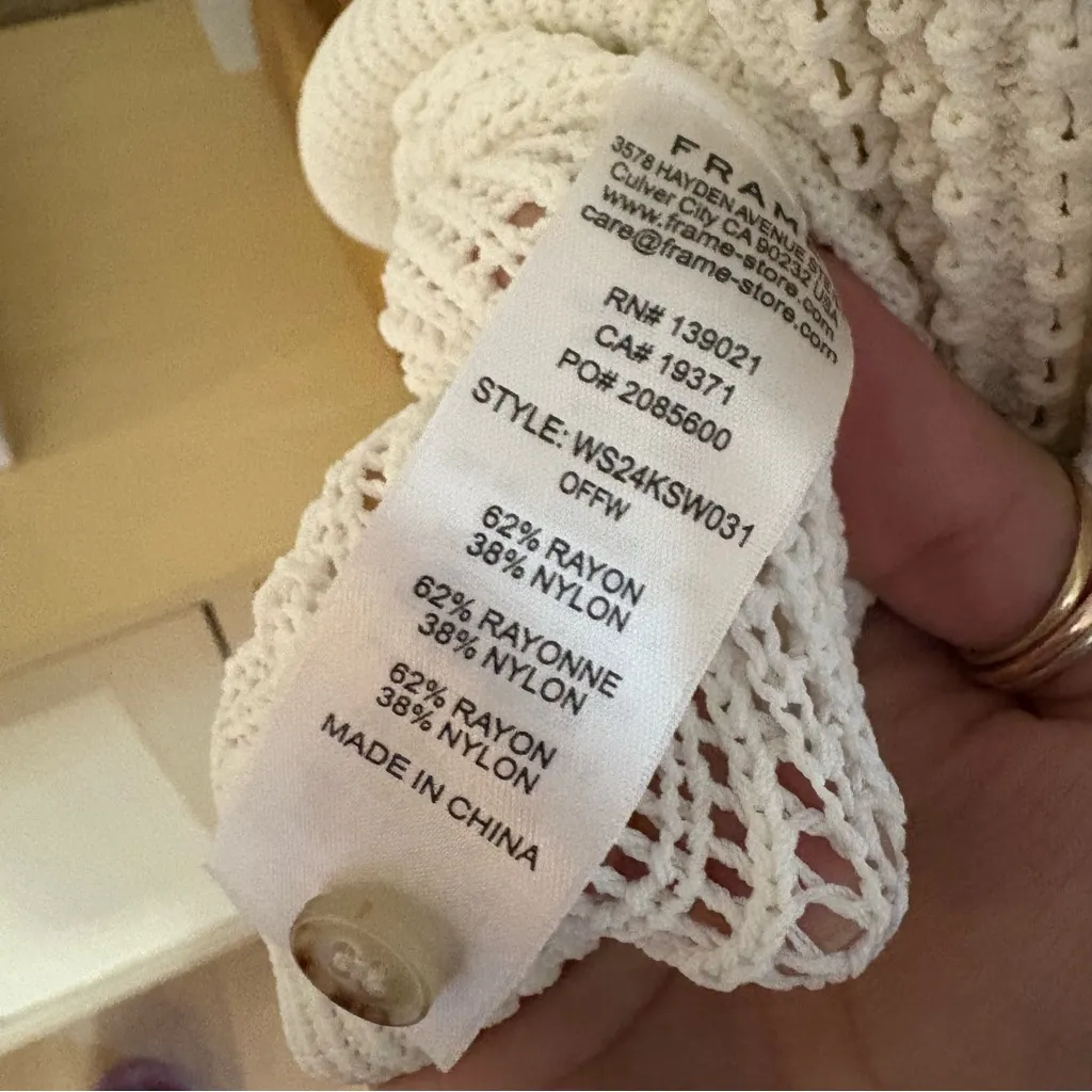 FRAME Denim Shrunken Crochet Cardigan in Off White Size XS - Image 7