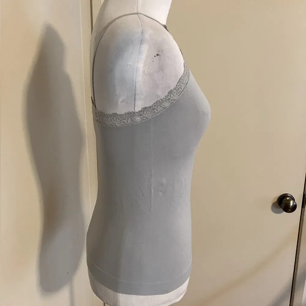 VTG 00s 90s Y2K Mossimo Spandex Ladies Spaghetti Strap Tank Top With Lace Gray - Image 3