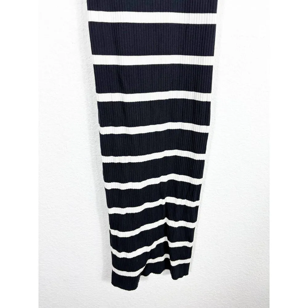 Zara Navy Striped Square-Neck Maxi Dress Medium Ribbed Knit Stretch Minimalist - Image 9