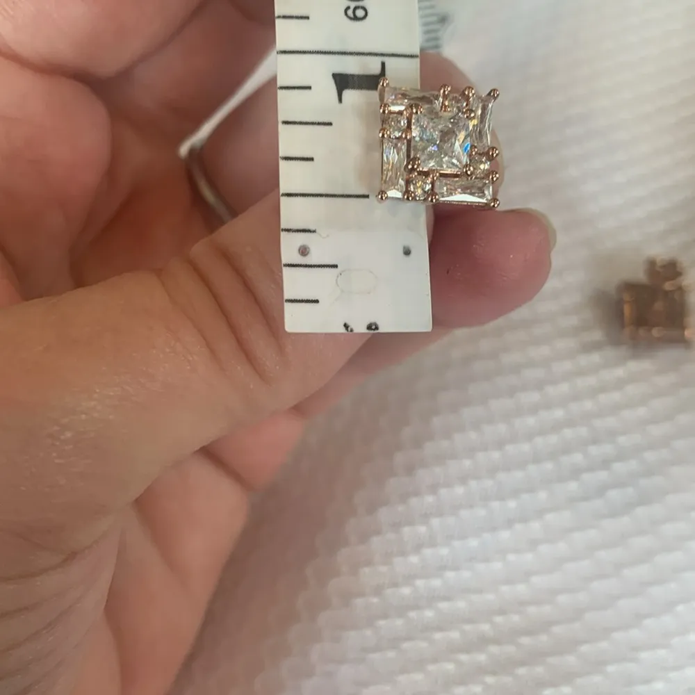 PAJ Rose Gold Over 925 Silver CZ Dressy Formal Square Stud Earrings - Image 4