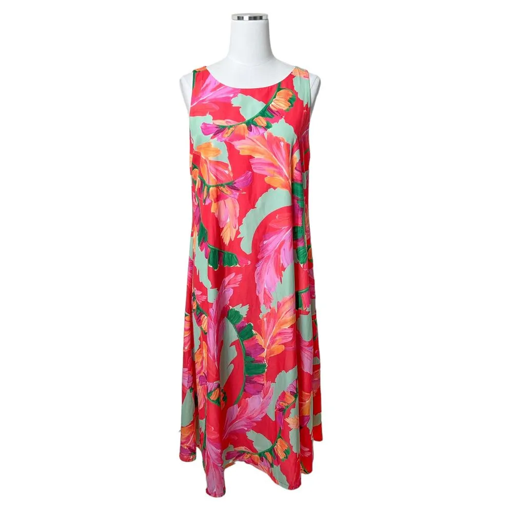 Chico's tie back foliage palm print trapeze midi dress vacation summer resort - Image 2