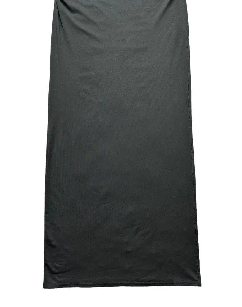 🔃Black Scoop Neck Ruched Sleeveless Split Slit Hem Bodycon Maxi Tank Dress Black Size XS - Image 4