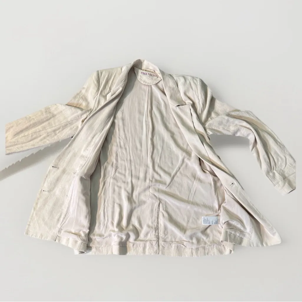 Free People Olivia Blazer in Pebble Linen Blend Double‎ Breasted Jacket M - Image 6