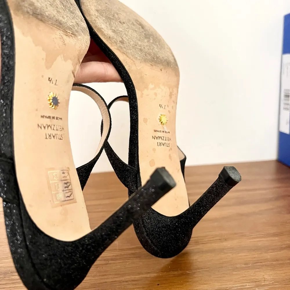Stuart Weitzman Aleena 75 mid heel sandal black glitter 7.5 - Image 5