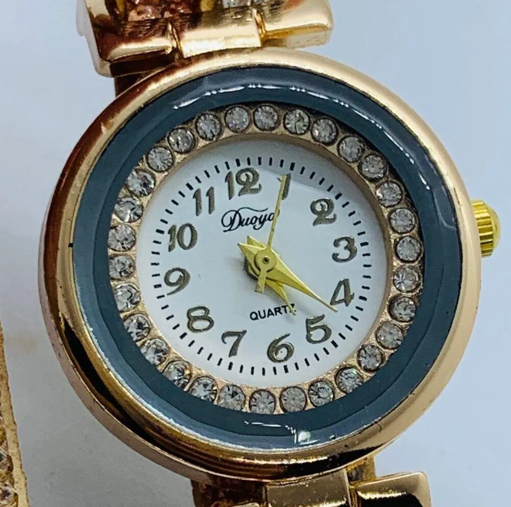 Womens double band watch Rose Gold tone rhinestones leather band fits up to 7” - Image 2