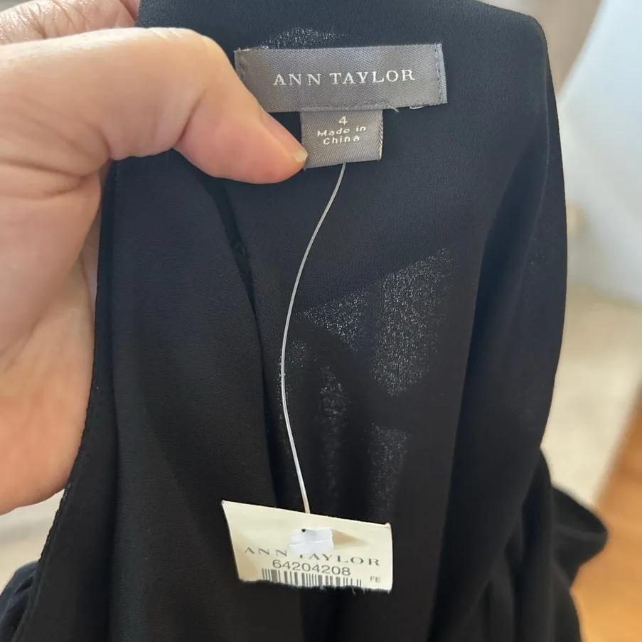 NWT Ann Taylor Y2K Whimsygoth Black Silk Halter Rosette Sheath Dress - Image 4