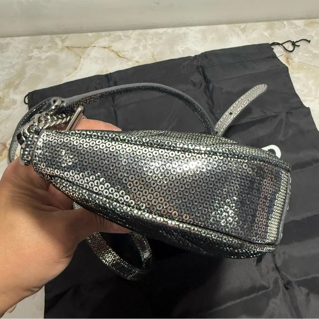 NWOT Karl Lagerfeld Lafayette Shoulder Bag Sequins 100% Goat Leather Grey - Image 12
