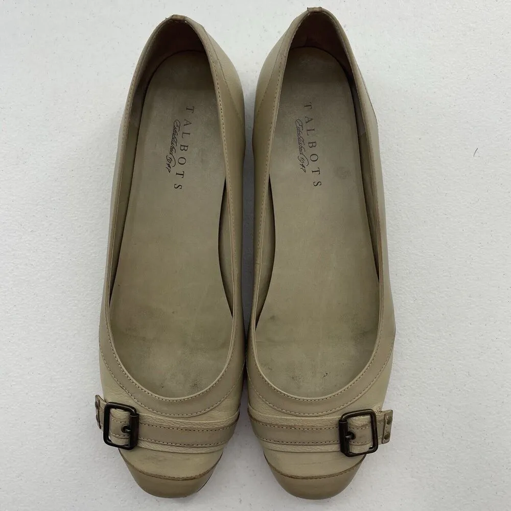 Talbots Size 10 Finata Buckle Flat Leather Beige Sesame Ballet Round Toe Detail - Image 2