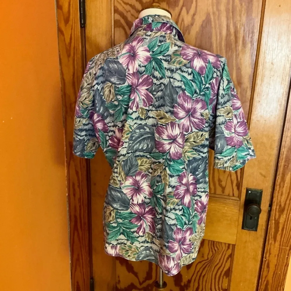 Vtg oversized 80s floral shirt Size M - Image 10