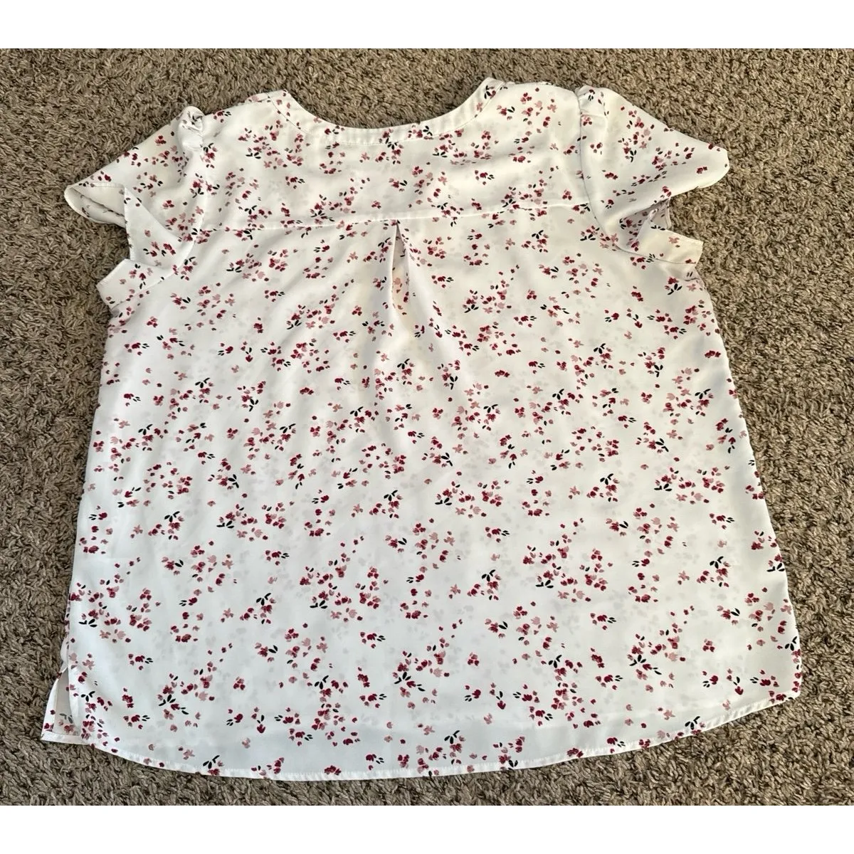 Hilary Radley Women's White W/ pink flowers short sleeve Blouse Size XL - Image 5