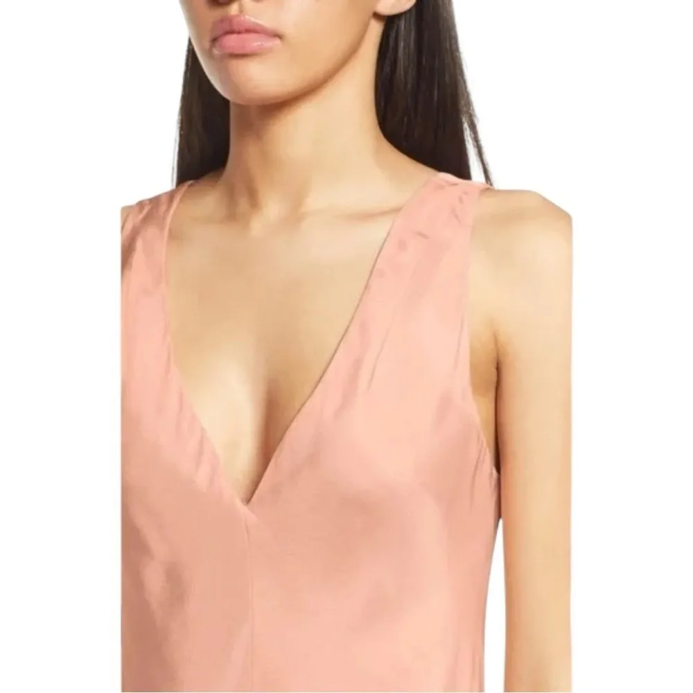FRAME Savannah Silky Slinky Maxi Dress in Pink Clay Plunging Neckline Small $478 - Image 2