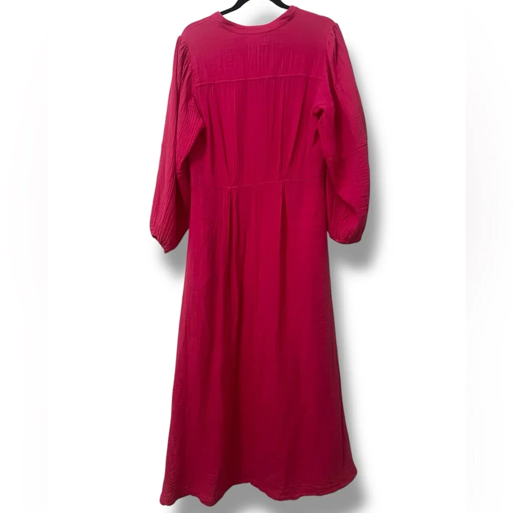 XIRENA Cranberry Pink Gauze Cotton Button Front Midi Dress Size M - Image 4