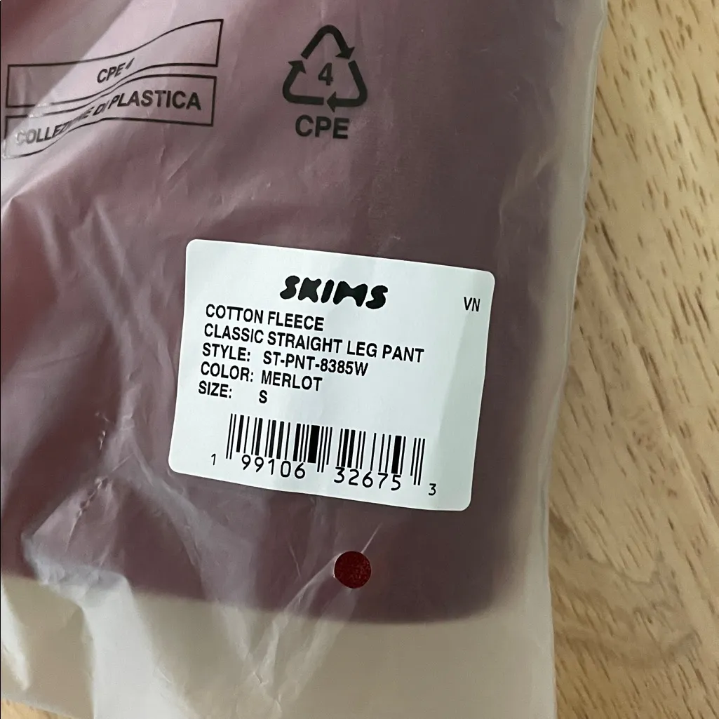 Skims NWT Cotton Fleece Classic Straight Leg Pants Merlot Size S - Image 8
