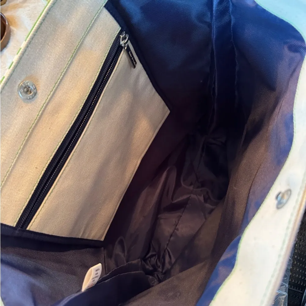 Ame & Lulu Beige And Green Canvas Tote Bag - Image 4