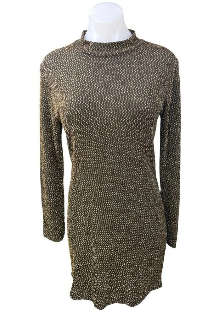 Boohoo Black Gold Metallic Knit Mock Neck Long Sleeve Bodycon Sweater Dress 10 - Image 2