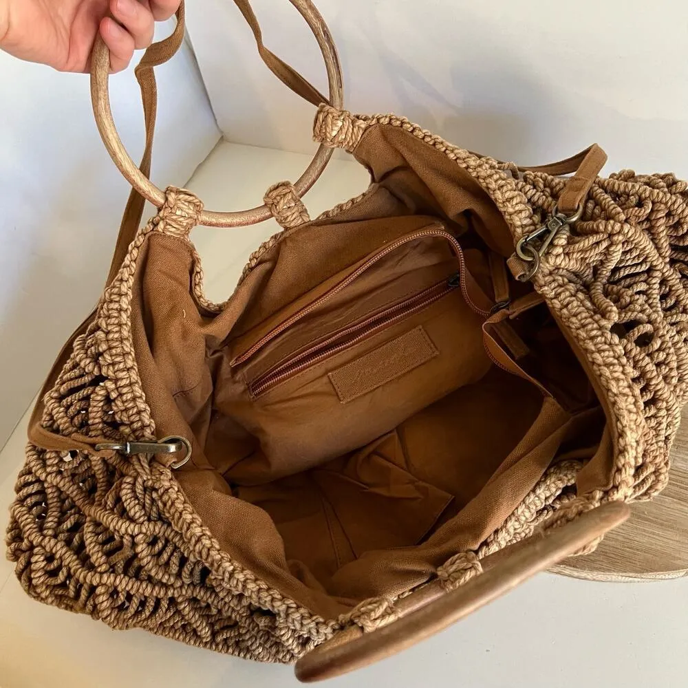 Free People Brown Point Break Macrame Multi-Way Wooden Handle Bag - Image 10