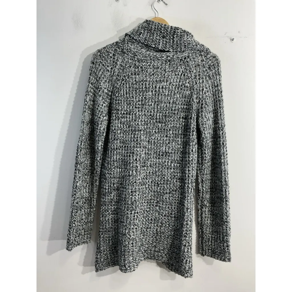 Womans Assymetric Long Sleeve Pullover Sweater Medium Black Gray Cowl Neck - Image 2