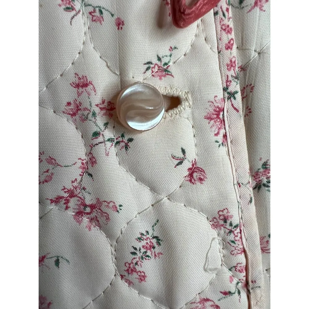 robe quilted floral pink cream light button front Size M - Image 13