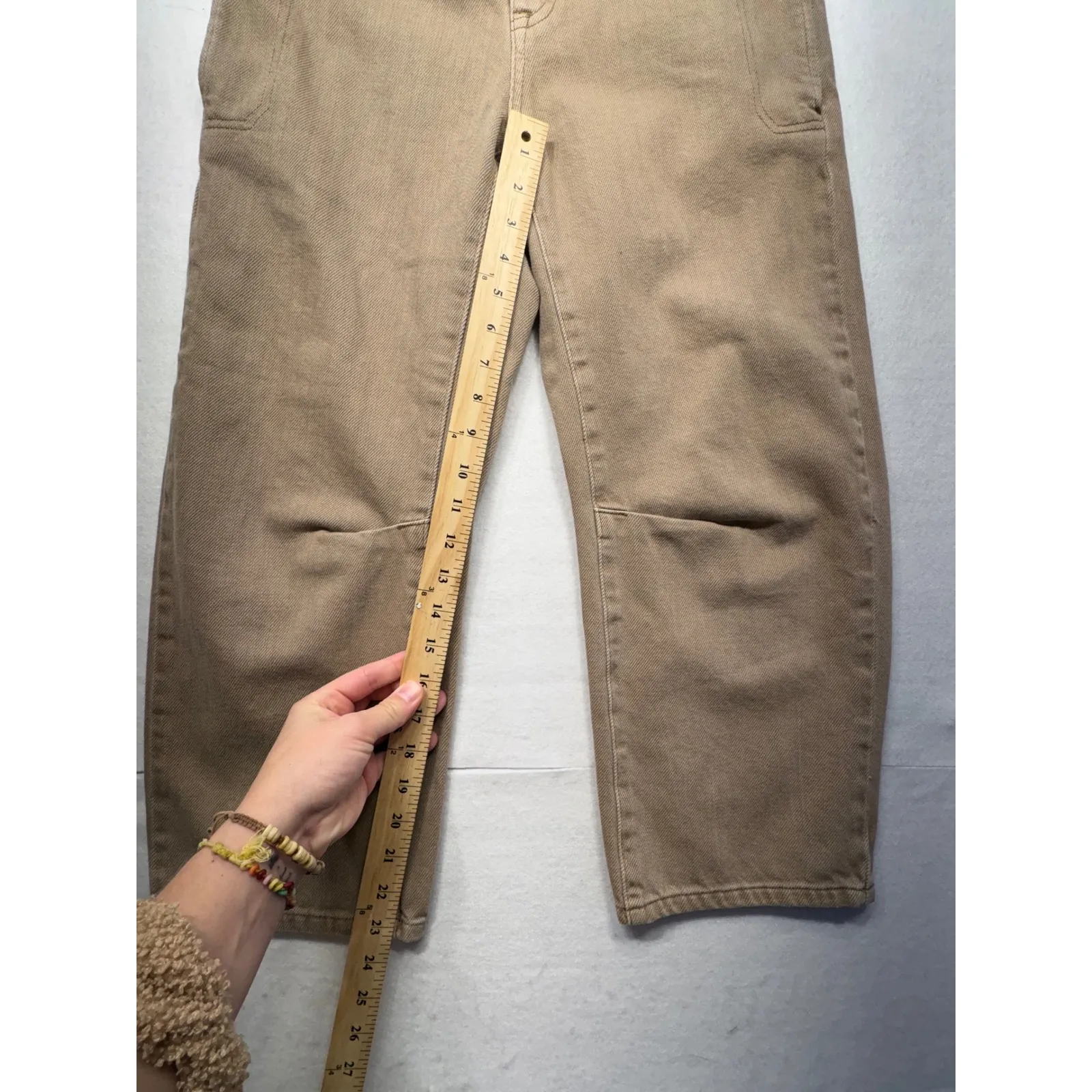 Free People High Waisted Button Fly Wide Leg Crop Jeans Tan Size 26 - Image 4