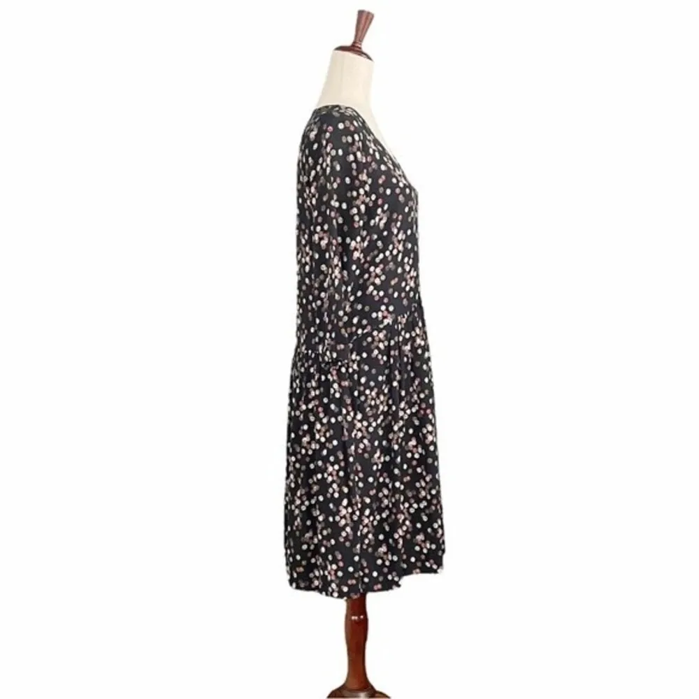 Garnet Hill Boho Dress Midi Flowy Black Multi Painterly Polka Dots Womens Size 6 - Image 2