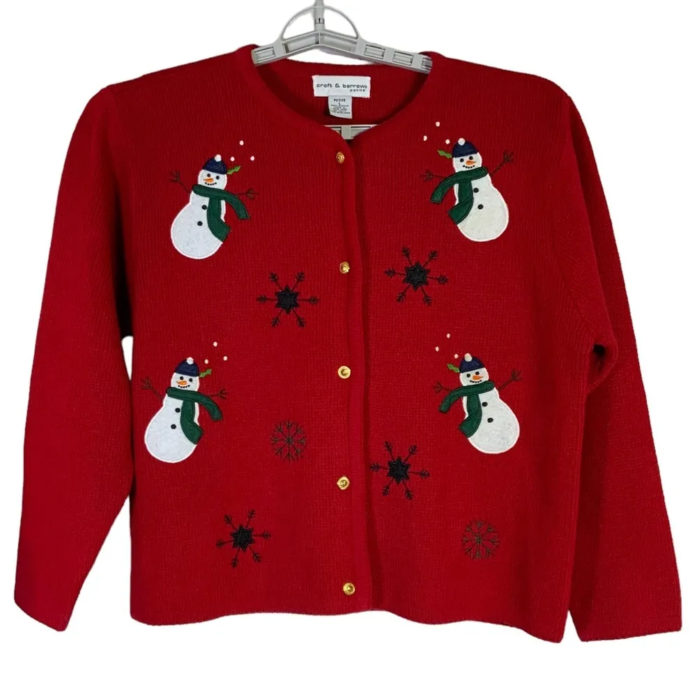 Vintage Holiday Cardigan Ugly Christmas Sweater Button Up Womens Petite Large Red Size undefined - Image 2