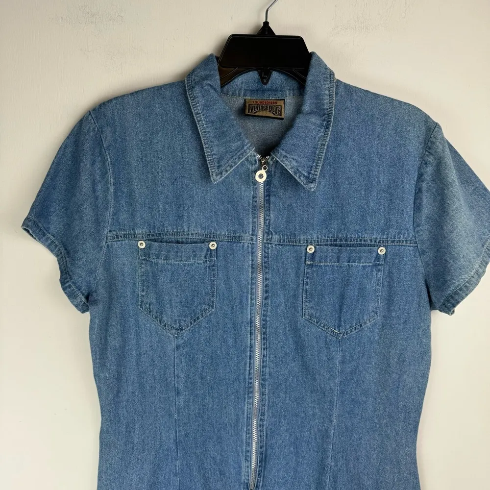 Vtg Y2K Womens Denim Dress Sz Medium Zip Front Western Chic - Image 4