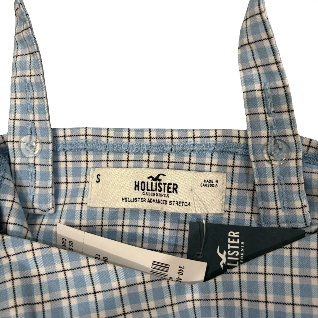 NWT, Hollister Blue Fitted Stretch Crop Tank Top, Blue and White Plaid, Sz S - Image 9