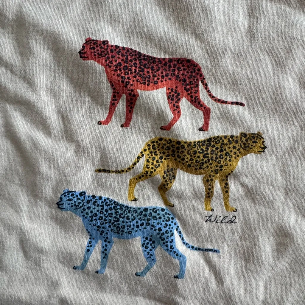 Pact Organic Cotton Leopard Cheetah Multicolored Graphic Print Cream Crewneck XL - Image 4