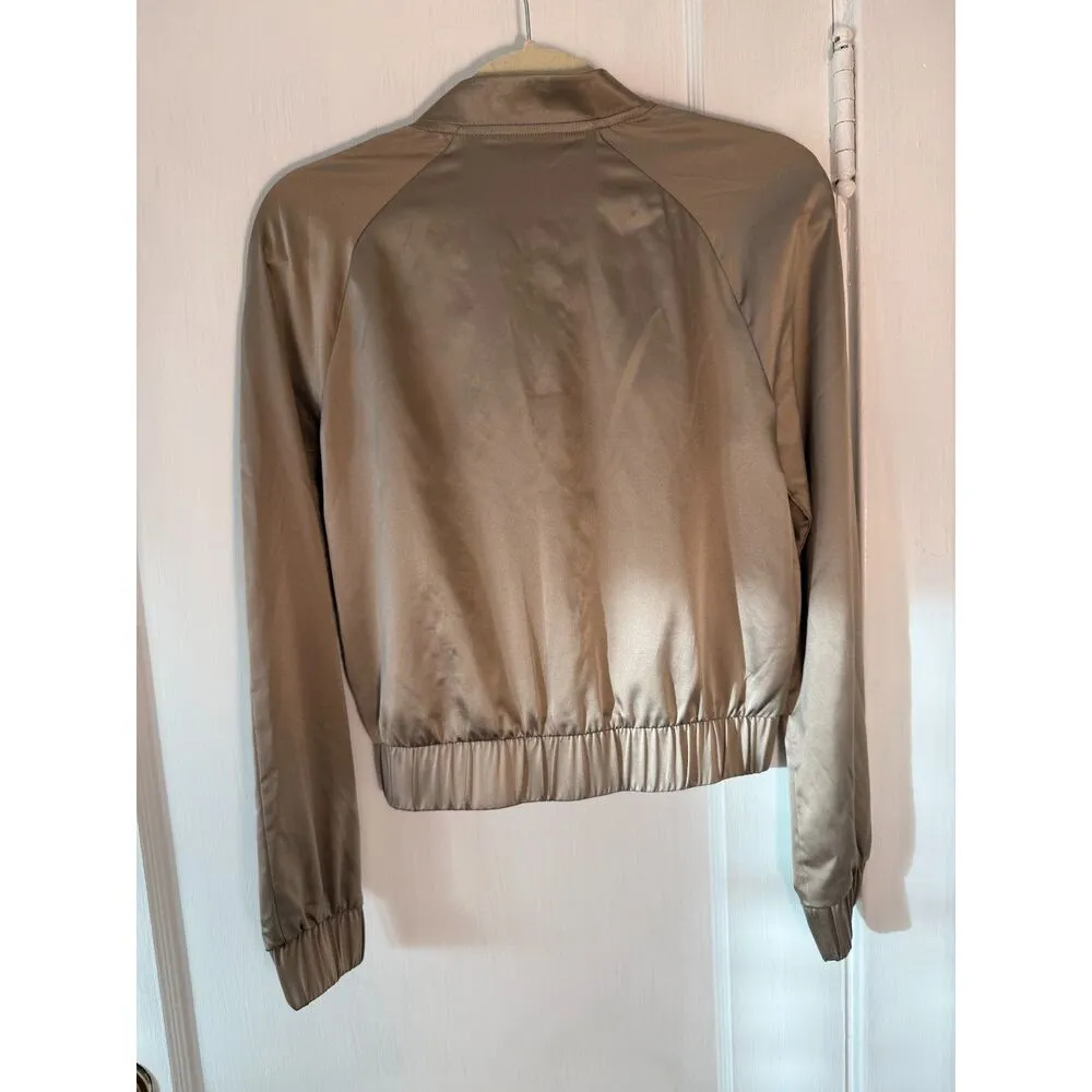 Express Satin Tan Zip Up Bomber Jacket - Image 2