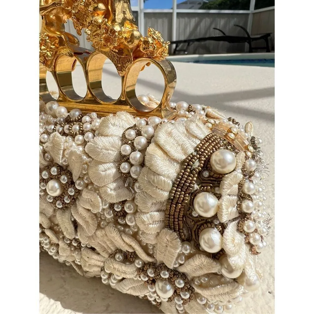 Alexander McQueen Runway Faux Pearl Cherub Ivory Knuckle Duster Clutch Purse - Image 12