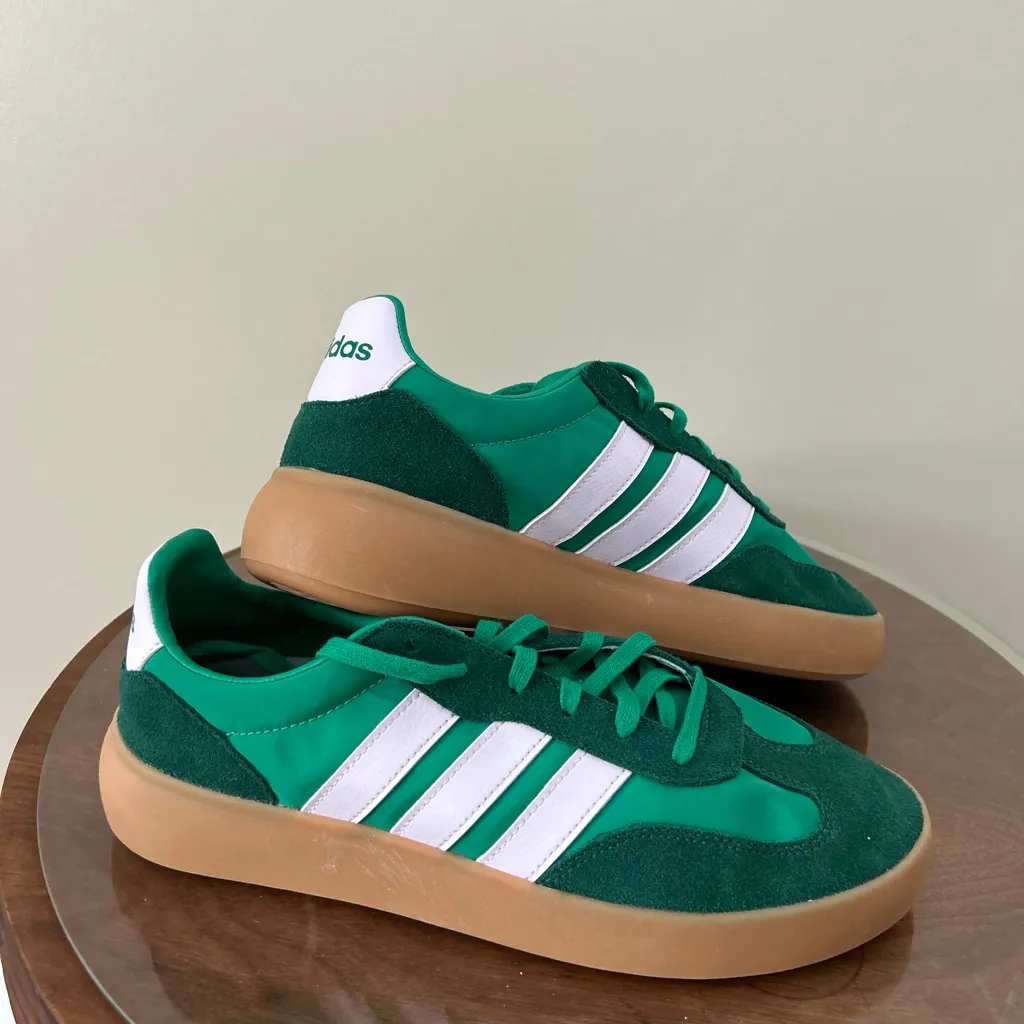 Adidas Forest Green and White Trainers - Image 3