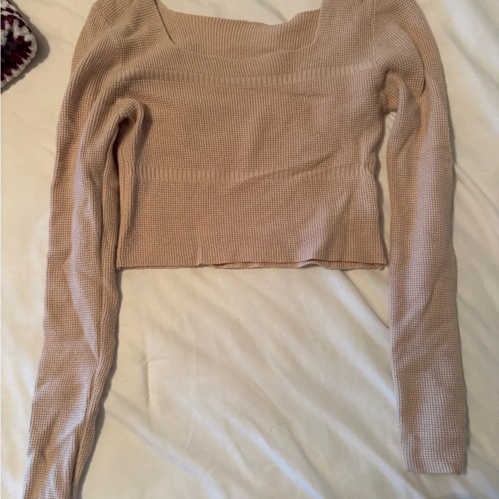 Beige Long Sleeve Knit Top Tan - Image 2