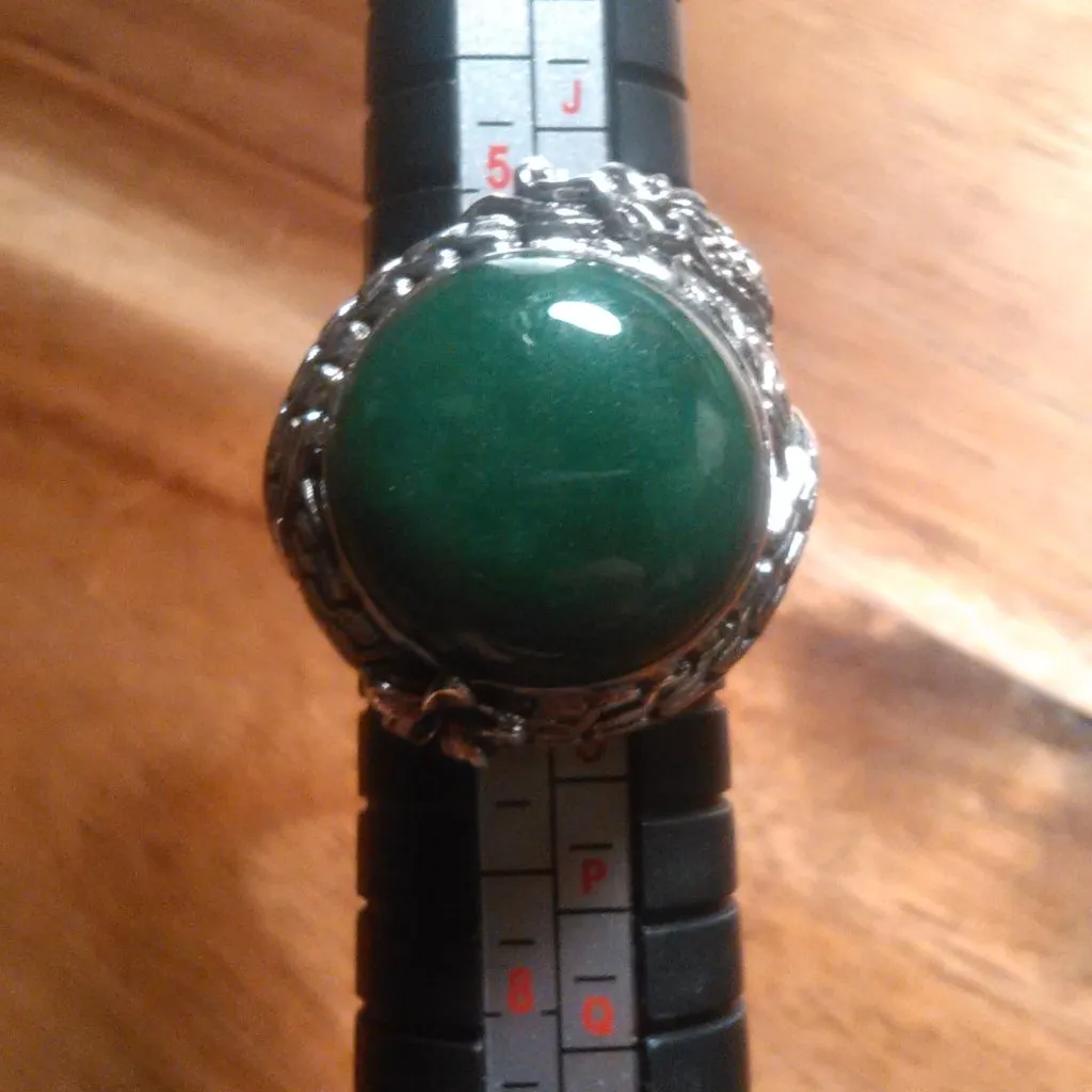 Bali Legacy Green Jade Sterling Silver Dragon Ring (Size 6) - Image 3