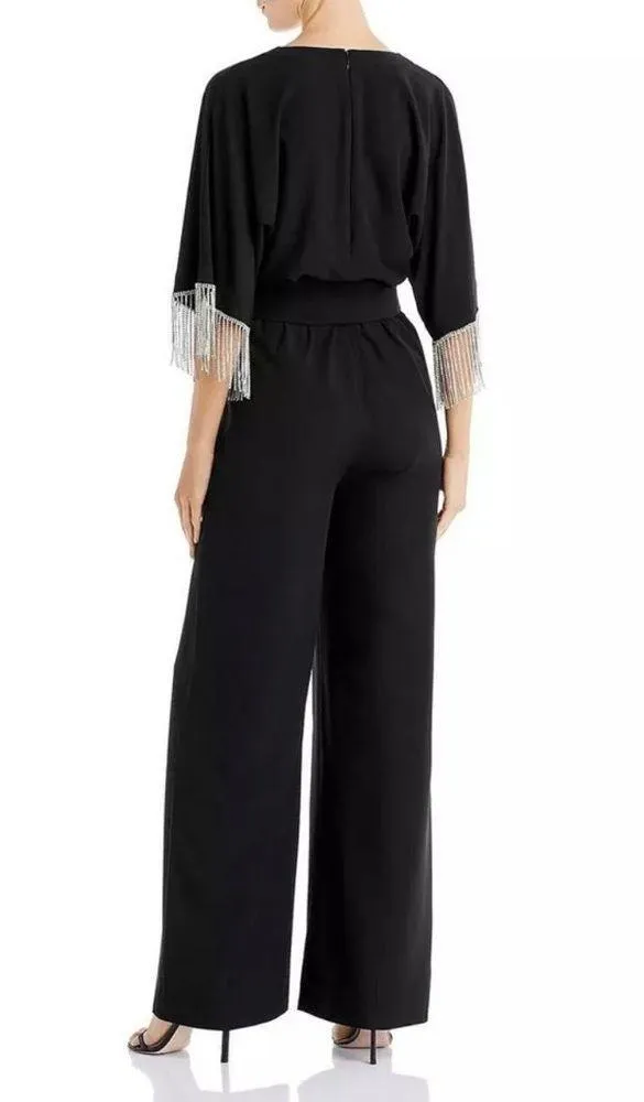 Laundry by Shelli Segal Crepe Rhinestone Fringe Jumpsuit with side pockets - Image 2