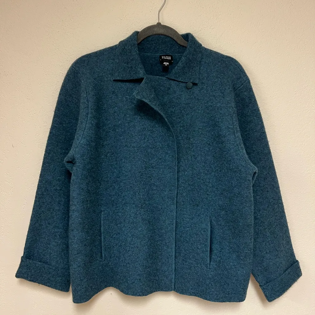 Eileen Fisher Women's Teal boiled wool jacket - Image 2