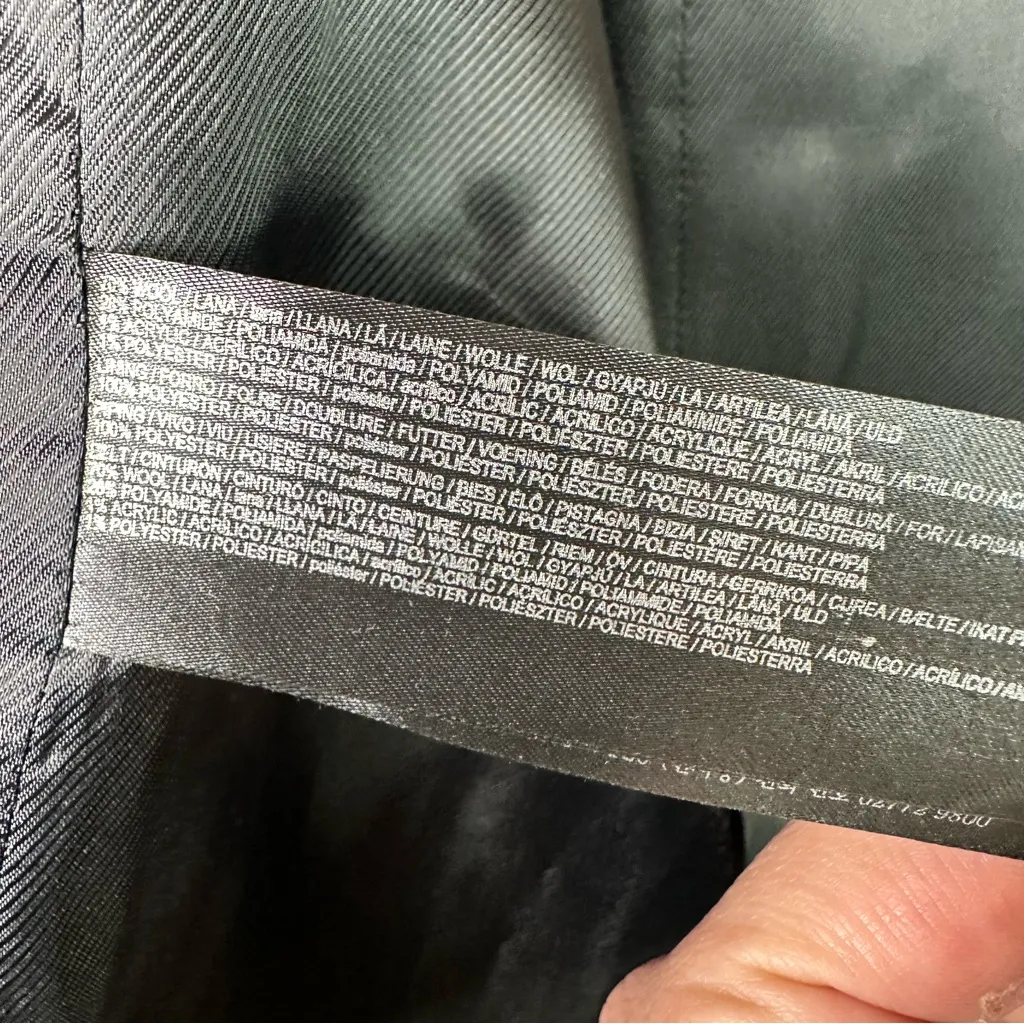 Mango size Medium Woolen Italian Wool Double-Breasted Belted Trench Coat Black - Image 12